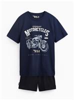 Navy Motorbike Graphic Shortie Pyjamas XS