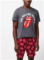 Grey & Red Rolling Stone Print Shortie Pyjamas M