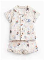 White Paddington Print Shortie Traditional Pyjamas 3-6 months