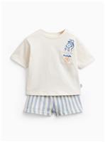 White Paddington Graphic T-Shirt & Stripe Shorts Set 6-9 months
