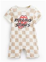 Beige Checkerboard Rolling Stones Print Romper 2-3 years