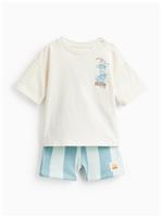 White Toy Story Print T-Shirt & Stripe Shorts Set 9-12 months