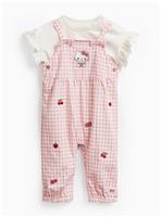 Pink Gingham Hello Kitty Print Dungarees & T-Shirt Set 3-6 months