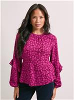 DOROTHY PERKINS Ruffle Blouson Sleeve Empire Seam Blouse Berry Pink 14