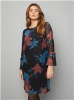 WALLIS Floral Mesh Ruffle Sleeve Shift Dress 8