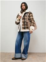 OASIS Shearling Trim Check Coat 10