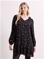 DOROTHY PERKINS Ditsy Floral Collar Detail Blouson Sleeve Tiered Mini Dress 12