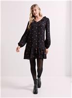 DOROTHY PERKINS Ditsy Floral Collar Detail Blouson Sleeve Tiered Mini Dress 18