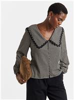 JD WILLIAMS Gingham Collar Button Through Blouson Top 30