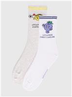 White Mr Men and Little Miss Football Print Ankle Socks 2 Pack 4-8