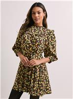 DOROTHY PERKINS Tie Waist Yoke Frill Detail Printed Belted Mini Dress 14