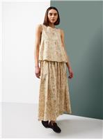 Tu x Morris & Co. Light Pink Pimpernel Print Full Midaxi Skirt 12