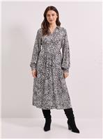 DOROTHY PERKINS Seam Detail Collared Blouson Sleeve Printed Midi Dress 10
