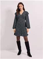 DOROTHY PERKINS Star Frill Detail Blouson Sleeve Tie Back Tiered Printed Mini Dress 16