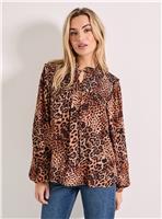 DOROTHY PERKINS Leopard Smocked Yoke Tie Detail Blouson Sleeve Printed Top 12