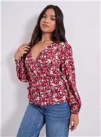 DOROTHY PERKINS Petite Pink Ditsy Wrap Front Frill Detail Printed Blouse 8