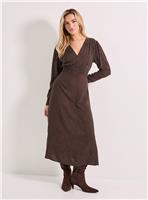 DOROTHY PERKINS Chocolate Pinspot Shirred Waist Button Detail Printed Midi Dress 12
