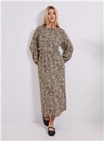 DOROTHY PERKINS Animal Frill Waist Detail Blouson Sleeve Midi Dress 18