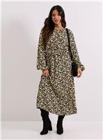 DOROTHY PERKINS Petite Black Daisy Frill Wait Detail Blouson Sleeve Midi Dress 18