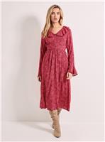DOROTHY PERKINS Pink Animal Frill Neck Button Front Printed Midi Dress 12