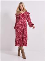 DOROTHY PERKINS Pink Animal Contrast Bow Detail Frill Printed Midaxi Dress 18