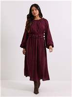 DOROTHY PERKINS Petite Berry Spot Frill Wait Detail Blouson Sleeve Midi Dress 12