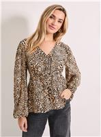 DOROTHY PERKINS Animal Tie Front Long Sleeve Printed Blouse 12