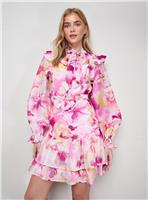 OASIS Tie Neck Ruffle Fit And Flare Mini Dress 16