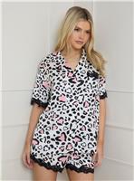 OASIS Animal Heart Lace Trim Nightwear Shorts Set L
