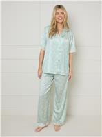 OASIS Sage Bows Lace Trim Nightwear Trouser Set L