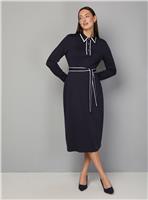 WALLIS Ponte Collar Contrast Midi Dress Navy 18