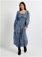DOROTHY PERKINS Petite Blue Square Neck Blouson Sleeve Tiered Maxi Dress 14