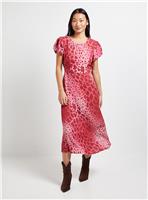DOROTHY PERKINS Petite Pink Animal Print Tie Back Puff Sleeve Midi Dress 8