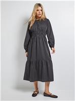 DOROTHY PERKINS Shirred Bodice Tiered Stripe Midi Dress Black 8