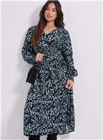 DOROTHY PERKINS Blue Animal V Neck Button Front Detail Midi Dress 16