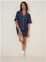 DOROTHY PERKINS Navy Star Printed Nightwear Tipped Short Sleeve Pyjama Set M