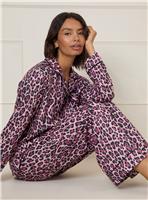 DOROTHY PERKINS Pink Leopard Printed Nightwear Tipped Long Sleeve Pyjama Set M