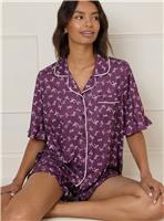 DOROTHY PERKINS Burgundy Bow Printed Nightwear Tipped Short Sleeve Pyjama Set S