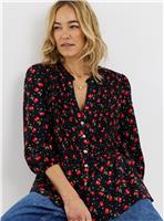 JD WILLIAMS Spun Viscose Shirred Button Through Cherry Print Top 22