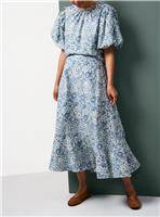 Tu x Morris & Co. Blue Pink & Rose Print Full Midaxi Skirt 22