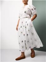 Tu x Morris & Co. White Kelmscott Trellis Embroidered Print Midaxi Skirt 20
