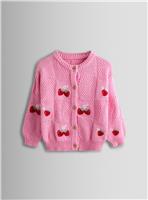 JOJO MAMAN B&Eacute;B&Eacute; Strawberry Embroidered Textured Cardigan 6-7 Years