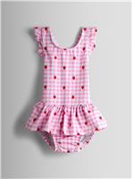 JOJO MAMAN B&Eacute;B&Eacute; Strawberry Gingham Swimsuit With Integral Nappy 6-12 months