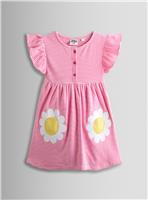 JOJO MAMAN B&Eacute;B&Eacute; Daisy Applique Pockets Button Front Dress 6-7 Years