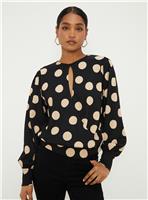 DOROTHY PERKINS Spot Key Hole Wrap Long Sleeve Top M