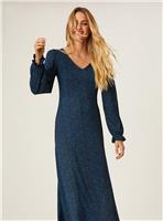 DOROTHY PERKINS Blue Spot V Neck Midi Dress 10