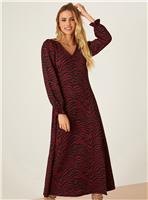 DOROTHY PERKINS Berry Zebra V Neck Midi Dress 8