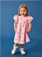 JOJO MAMAN B&Eacute;B&Eacute; Strawberry Embroidered Gingham Frill Sleeve Dress 6-7 Years