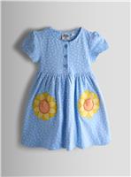 JOJO MAMAN B&Eacute;B&Eacute; Sunflower Applique Pockets Button Front Dress 12-18 months