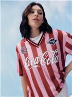 Pink Stripe Coca Cola Graphic Football TShirt M
